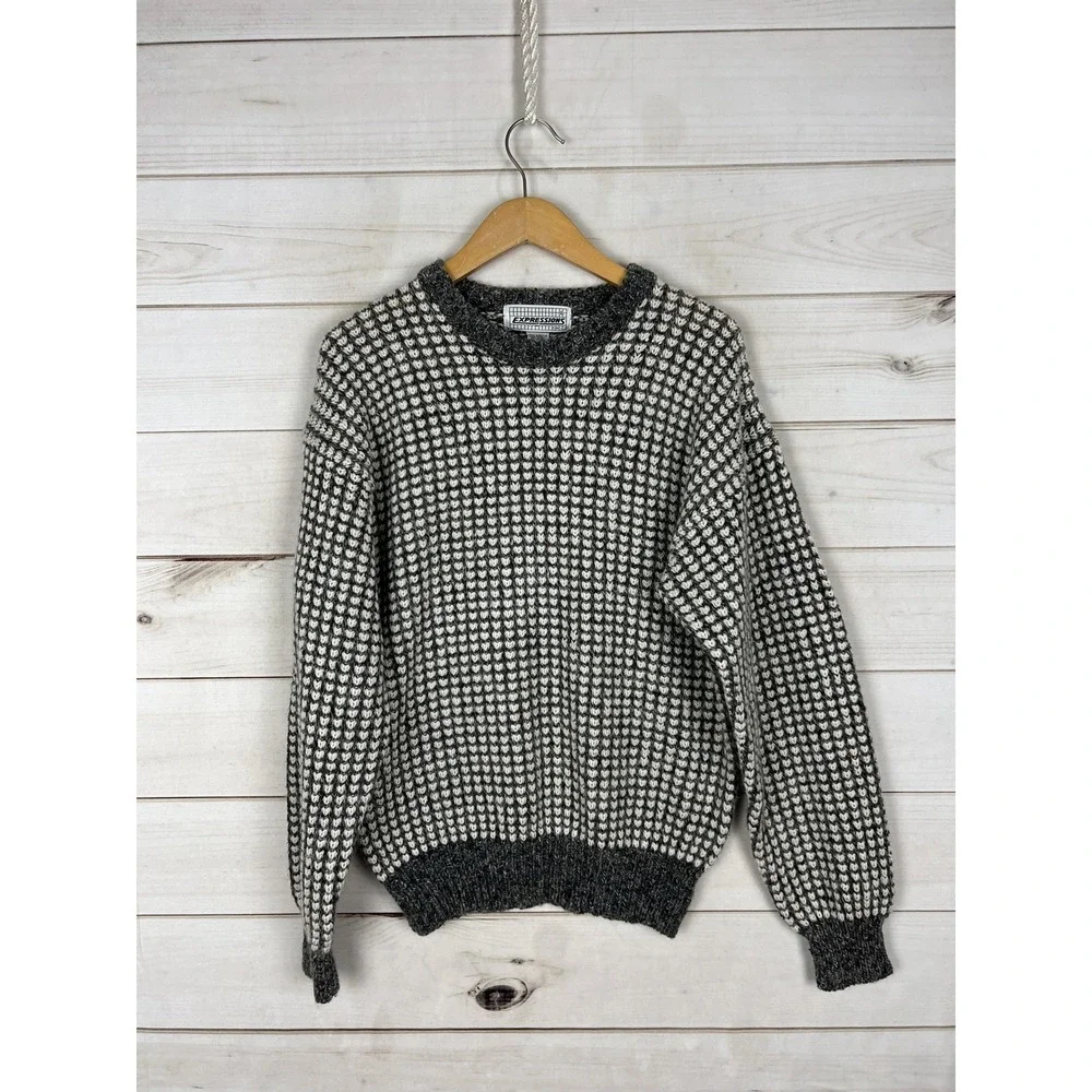 Expressions Sweater Mens Large Chunky Knit Wool Blend Textured Pullover 90s